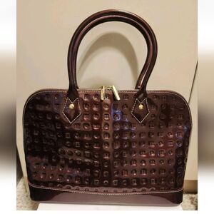 New Arcadia Shiny Burgundy Patent Leather Satchel Bag Made in Italy Ret. $298